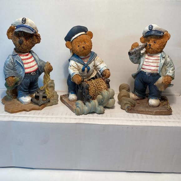 Ks Collection Nautical Sailor Teddy Bear Figurines Set of 3 - Picture 1 of 5